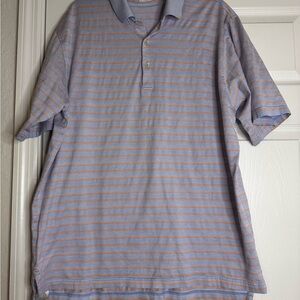 Peter Millar Blue and Orange Striped Polo Shirt